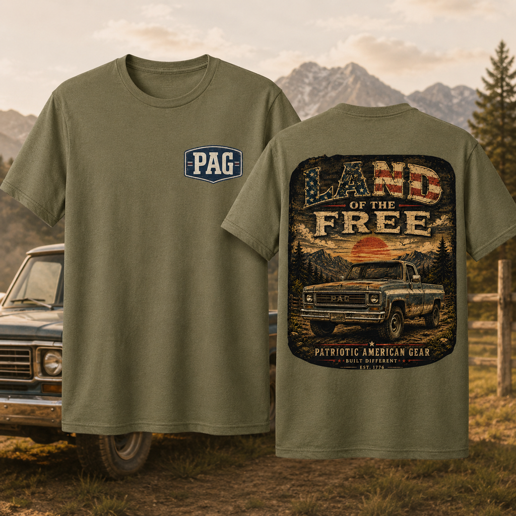 Land of the Free Vintage Truck T-Shirt | Heavyweight American Graphic Tee | Patriotic American Gear PAG