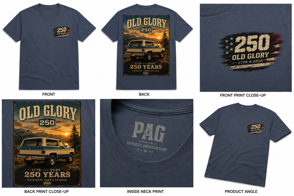 Old Glory 250 Years T-Shirt | America's 250th Anniversary Heritage Graphic Tee